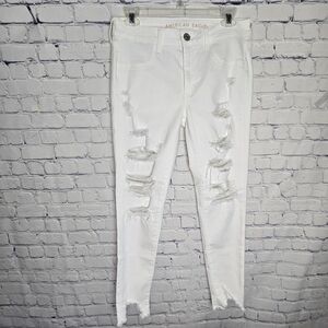 American Eagle Outfitters White Ripped Skinny Jeans Size 8 Regular